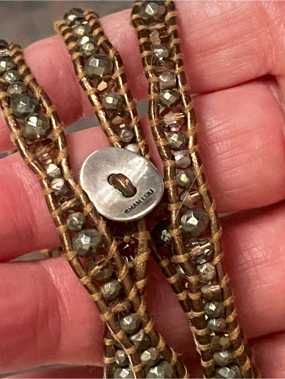 Chan Luu 5 Wrap Leather Pyrite & Crystal Bracelet